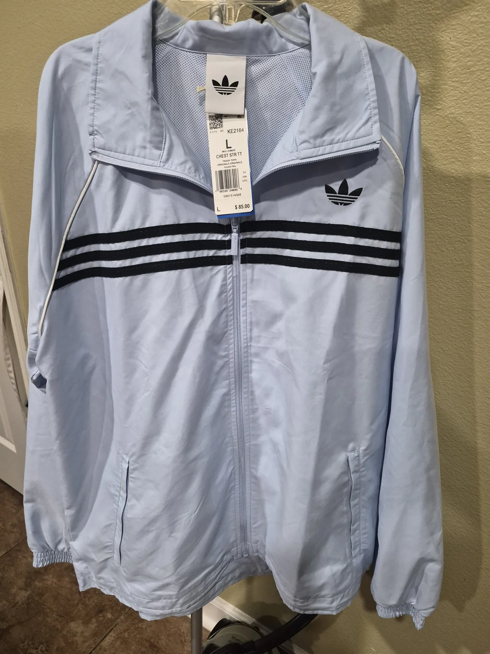 Adidas Men's Light Blue Track Suit with Black Stripes